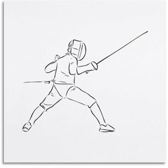 qiyan Minimalistisches Linien-Poster, Fechten, Kunstposter, dekorative Malerei, Leinwand, Wandposter und Kunstdruck, moderne Familienschlafzimmer-Dekoration, Poster, 40 x 40 cm