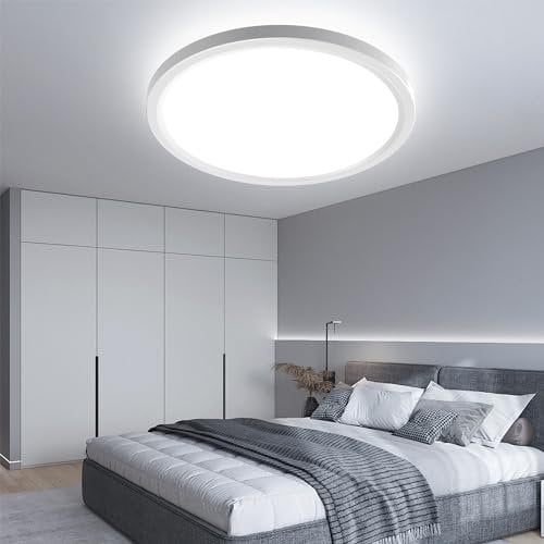 OTREN Plafon Luz LED Techo, 24W Lámparas de Techo Redondo, 6500K Plafón Luz Led Moderna IP44 Impermeable Plafones para Baño Balcón Pasillo Cocina Dormitorio, Ø27CM