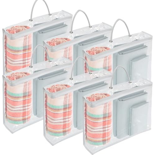 6 Pack Clear Clothes Organizer with Reinforced Handle, 15.7x11.8x3.9 Inch Vinyl Storage Bag with Sturdy Zipper, Travel Bed Sheet Storage for Clothing Blanket Duvet Pillow (White)