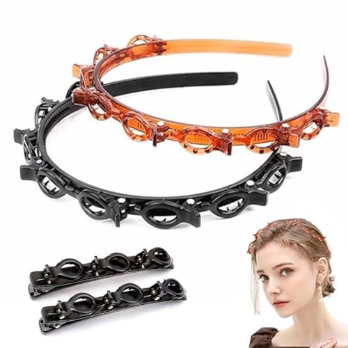 Bangs Hairstyle Lot de 2 serre-têtes tressés avec 2 pinces à cheveux pour femme et fille