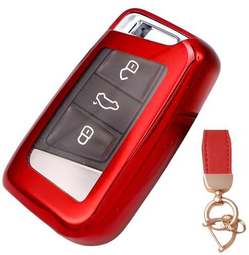 NEUHOO Auto Zubehör für Skoda Karoq | Sportline 2017-2024 2025 Schlüsselhülle und Schlüsselanhänger, Schlüsselgehäuse Silikon Schlüsselkarte Hülle (Rot)