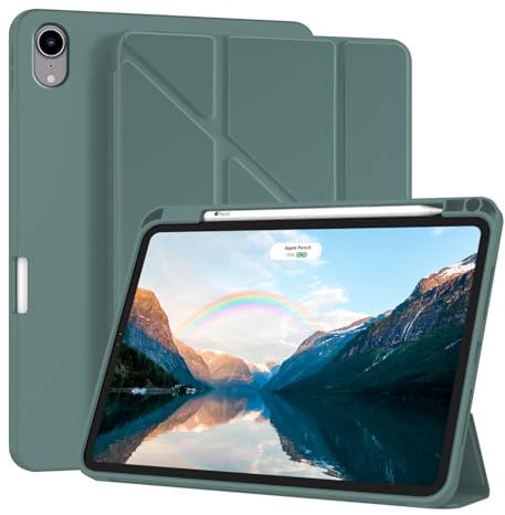 Anlalish Cover per iPad Mini 7 Silicone in PU Protezione con Portapenna, Custodia iPad Mini 2024 Antiurto Sottile Tablet Case con Auto Svegliati/Sonno (Verde)