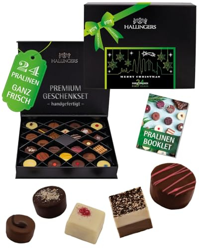 Hallingers Genuss Manufaktur Dubai-Style Pralinen Weihnachts-Geschenk - ohne Alkohol, handmade aus Confiserie-Edelkakao in wertiger FirstClass-Geschenkbox Merry Christmas, Weihnachten für Frauen