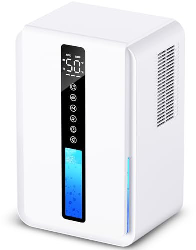 Deshumidificador, 2500ml Deshumificadores de Humedad, Deshumidificador Electrico con Pantalla LCD, 3 Niveles, 48H Timer, Bajo Consumo, Auto Descongelación, Luces de Color, Elimina Humedad y Moho