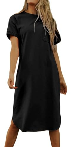 Imily Bela Women's T-Shirt Dress Summer Short Sleeve Shirt Dresses Round Neck Casual Cotton Mini Sundress with Pockets