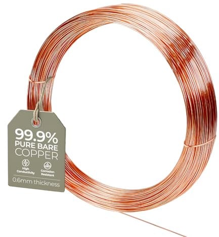 Blanker Kupfer-Basteldraht, 0,6 mm, 22 Gauge, 10 m, ​Draht für Modellierung, Blumenherstellung, Schmuckherstellung, Drahtweben und Verpacken, Elektrokultur-Kupferdraht, 99,9 % reiner Kupferdraht