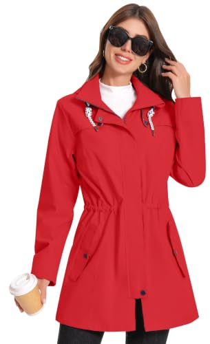Zdoynto Regenjacke Damen mit Kapuze Leichte Lang Wasserdicht Regenmantel | Übergangsjacke, Atmungsaktiv Softshelljacke, Trenchcoat, Herbstjacke, Frühling Herbst, 2 Taschen, Doppellagige Manschetten