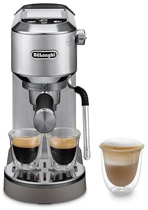 De'Longhi Dedica Duo EC890.M, Barista Coffee Machine with Pump, Espresso and Cold Brew, Manual Coffee Machine with LatteArt Steam Rod, 15 cm Wide, 2 Espresso, Touch Screen, Cup up to 13 cm, Metal