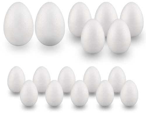 MCE-Commerce A33608010017-1 Styroporeier 6, 8, 10 cm, 17 Stück, zum Basteln und Dekorieren an Ostern, Styropor, weiss, 6 cm, 8cm, 10cm
