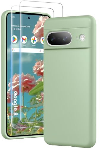PuyaTeya 3 en 1 en Coque pour Google Pixel 8, avec 2 Verres trempés 9H, et Un étui en Microfibre Souple pour Google Pixel 8 [Résistant aux Rayures] [Abrasion-Resistant] (Vert)