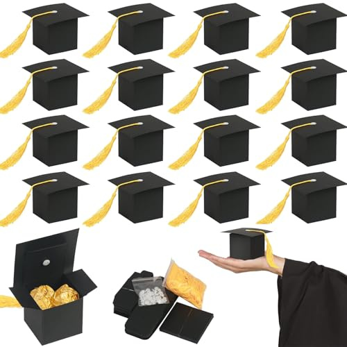 26 Stück Doktorhut, Bachelor Hut, Graduation Hat, Abschluss Hut, Abschluss Deko Geschenkbox, Graduation Deko, Geschenkbox Für Abschlussfeiern Verpacken Süßigkeiten Schokolade, Schwarz