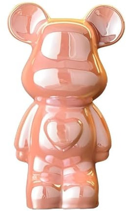 ImyHok Bücherregal Deko Bär Statue aus Keramik Aesthetic Room Dekoartikel Tierstatuen Zimmer Bücherregal Dekoration Skulptur (Pink)