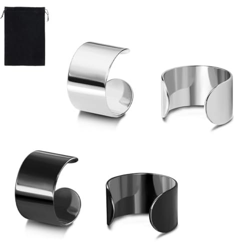 JEYORZY 2 Paires Non-Piercing Boucles d'oreille Clip d'oreille Faux Anneaux d'oreille pour Hommes et Femmes,Clip-on Anneau Cuff,Boucles d'oreilles Créoles,Acier Inoxydable(Noir, Argent)