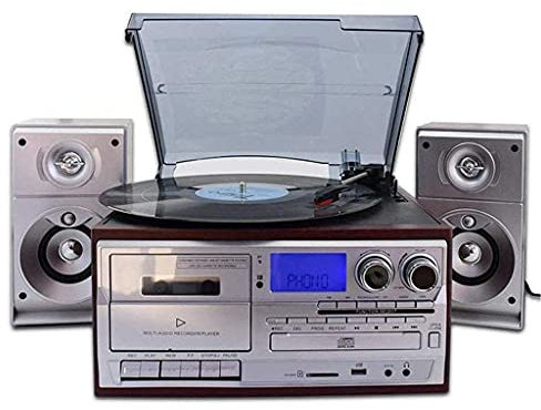 SGKOMN Gramófono, Tocadiscos de Vinilo, fonógrafo Antiguo, clásico, Reproductor de Discos Bluetooth con codificación USB y Tocadiscos de 3 velocidades, Radio FM, Disco U, Tarjeta SD, a