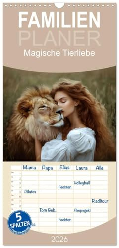 Familienplaner 2026 - Magische Tierliebe mit 5 Spalten (Wandkalender, 21 cm x 45 cm), CALVENDO: Lassen Sie sich jeden Monat aufs Neue durch die ... Mensch und Tier verzaubern. (CALVENDO Tiere)