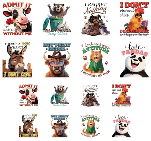 ANATTASOUL 16 Sheets Iron on Transfers for T-Shirts Animals DTF Transfers Ready to Press, Washable Iron on Decals for Women Girls Clothing Hat Bag Pillow DIY Crafts