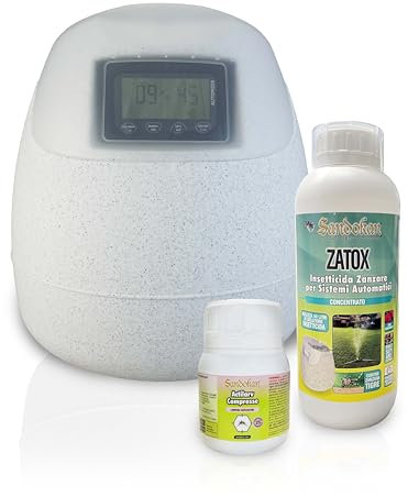 AUTOMIZER Battery Pack Energia Solare Impianto Antizanzare Disinfestazione Nebulizzatore Automatico da Esterno con Insetticida ZATOX 1L e 25 Compresse Larvicide Made in Italy Sandokan ATOMIZER (K7510)