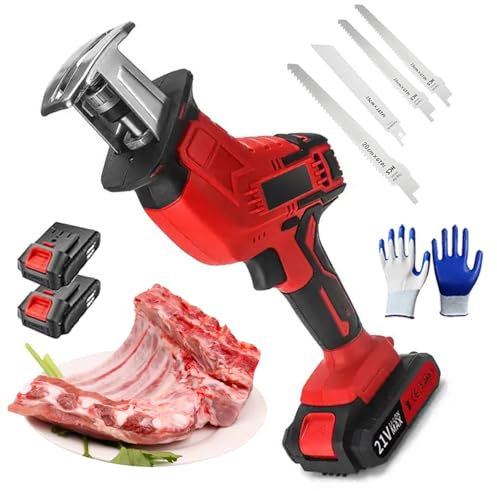 Sega per ossa senza fili, taglia carne professionale da macellaio con controllo della velocità variabile, luce LED e kit completo (2 batterie, 4 lame, 12 guanti) per tagliare carne congelata e pollame