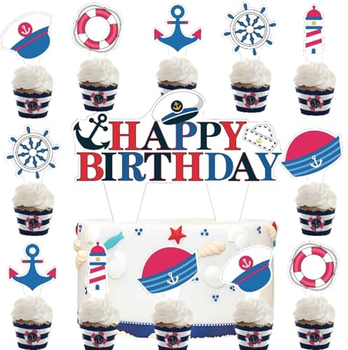 Nautische Tortendeko,Doyomtoy Kuchen Deko Maritime Geburtstag Deko Cake topper Geburtstag für Kindergeburtstag Party Deko 13 Stück