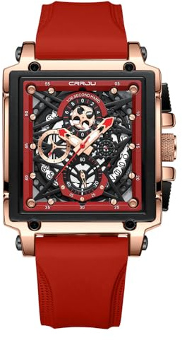 CRRJU Herren Armbanduhr Silikon Chronograph Männer Rechteckig Sport Uhren | Silikonarmband, Wasserdicht, Analoge, Quadrat Zifferblatt, Leuchtzeiger, Quarzuhr, Sportuhr
