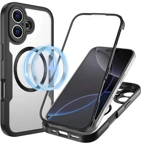 WeiCase Hülle für iPhone 17,Kompatibel mit Mag-Safe, 360 Grad Rundumschutz Handyhülle mit Integriertem Displayschutz Stoßfest Ultradünn Transparent Silikon Schutzhülle, Schwarz