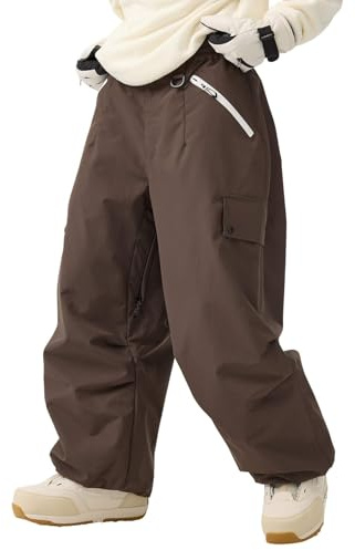 GSOU SNOW Herren Skihose Abriebfest Wasserdicht Baggy Schneehose | 20K Wasserdicht,15K Atmungsaktiv,Antirutsch Schneeschürze,Schenkellüftung,Cargotaschen,Gamaschen,Oversize Wintersport