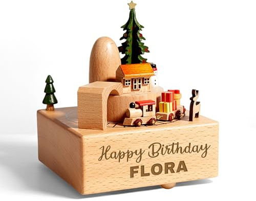 Anpassbare Holz Karussell Musikbox, Personalisierte Holz Laser Graviert Hand Kurbelboxen, Personalisierte Musikbox mit Anpassbaren Namen/Grafik Designs, Holz-Spieluhr als Geschenk für Mädchen Jungen
