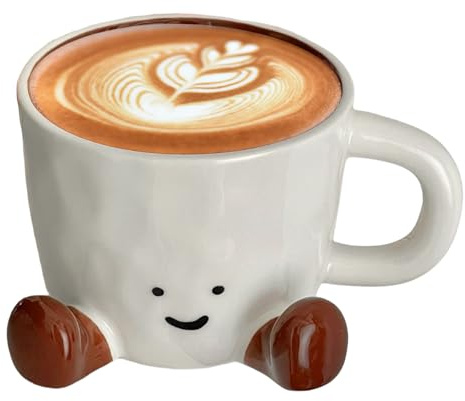 Keramik-Kaffeetasse, 300–400 ml, Teetasse mit Füßen, 9,7 x 7,3 x 3,5 cm, Pflanzgefäß, Keramik, handgeknetet, niedlich, Thermo-Kaffeetasse, dekorative Kunst, Fuß für Milch, Getränke, für Männer