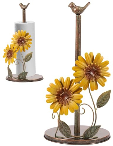 Kitchen Roll Holder Sunflower Paper Towel Holder Metal Free-Standing Kitchen Towel Rack Non Slip Countertop Organizer Vintage Farmhouse Home Decoration (Sunflower)