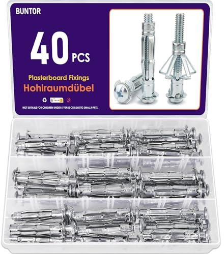 BUNTOR 40 Stück M6×52mm Hohlraumdübel, Hohlwanddübel Metall Verzinkt | Hohlraumdübel Schwerlast, Hohlwanddübel Metall M4 für Befestigungen in Gipskartonplatten