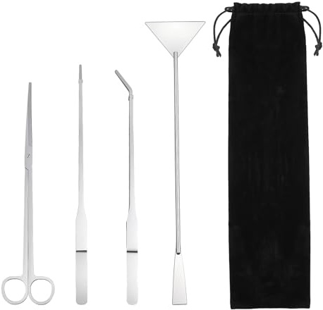 4 in 1 Attrezzi per Acquario Kit Accessori Acquario Acqua Dolce Pinze Acquario in Acciaio Inox Pinzette Forbici e Spatola con Borse di Stoccaggio per L'acquario Landscaping e Piante Acquatiche