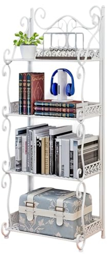 Standregal, Bücherregal, Lagerregal, 4 stufiges Badezimmer Aufbewahrungsregal, freistehendes Metallregal für Badezimmer, Wohnzimmer, Eckregal aus Metall, für Küche,Bad,Büro,Wohnzimmer,Weiß,31x21x87cm