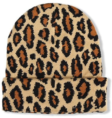 Leo Mütze Damen Leopardenmuster Strickmütze Leoparden Beanie Mütze Leo Winter Mütz Leopardenmuste Wintermütze Damen Herren Unisex Weich & Warm