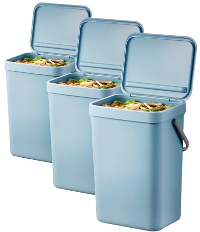 EKO Puro Extra Large Caddy,Wall Mountable or Hanging Titanium Blue Bin,Perfect for Kitchen & Home, 12 Litre (Pack of 3)