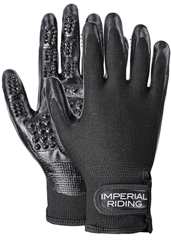 Imperial Riding Putzhandschuh IRH Deep Clean, Pflegehandschuhe im 2er-Set mit Noppenstruktur und Klettverschluss, geeignet zum Waschen und Entfernen Loser Haare, Schwarz