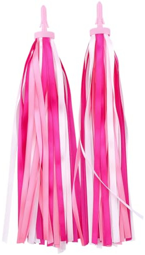 CREATCABIN Rubans Roses Décoratifs pour Guidon de Vélo Pompons en Plastique Souple et Coloré Poignées de Guidon pour Vélo et Trottinette Accessoires de Décoration à Faire Soi Même