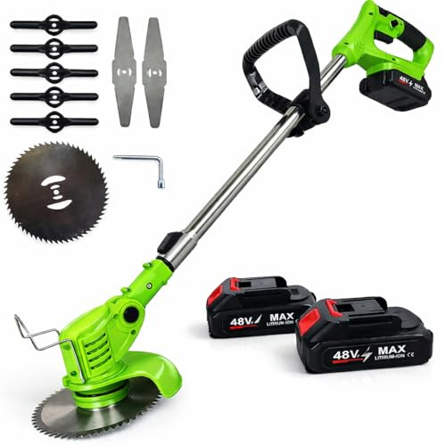 Decespugliatore a Batteria 48V MAX con 2 Batterie, Tagliabordi Elettrico Potente e Regolabile, Ideale per Prato, Erbacce e Rovi