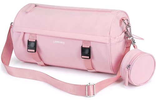 LAIMEIWEE Pequeña bolsa de gimnasio para mujer, minibolsa de lona con soporte para esterilla de yoga y bolsillo húmedo, bolsa deportiva compacta y ligera para entrenamiento, baile, viajes, natación