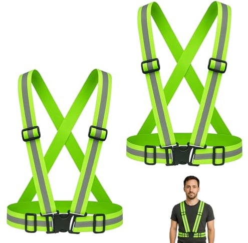 Reflektierende Warnweste von - 2 Stk High-Vis Sicherheitsweste mit Hoher Sichtbarkeit für Erwachsene & Jugendliche - Ideal für Jogging, Radfahren, Spaziergänge und Motorradfahren bei Tag und Nacht
