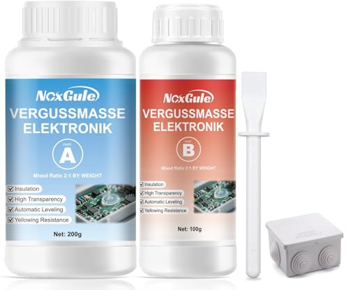 NoxGule Gießharz Elektro, Elektrovergussmasse, Vergussmasse Elektronik,300G | Elektrovergussmasse Außenbereich mit Abzweigdose, Mischungsverhältnis 2:1, für Platinen, Wasserdichte Versiegelung,Isolierung