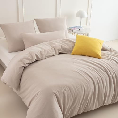 Nesture Bettwäsche 180x200 Baumwolle 3teilig, Beige | 100% Baumwolle, gewaschene Leinenoptik, 1x Bettbezug 180x200 + 2x Kissenbezug 80x80cm, Bettwäsche-Sets, Weich & atmungsaktiv