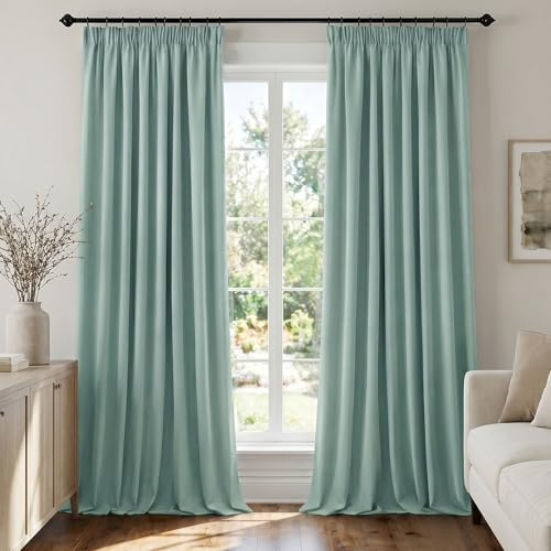 Deconovo Gardinen Wohnzimmer Blickdicht mit Kräuselband Vorhang Sommergrün | 2er Set, H 230 x B 140 cm, Thermovorhang Hitzeschutz, Schlafzimmer Gardinen, für Thermal Curtains, Sichtschutz, Übergardinen