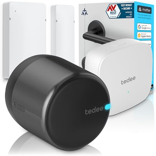 Tedee GO2 Alu Cerradura Inteligente con WiFi, Bluetooth y Sensor de Puerta, Acceso Remoto y Notificaciones por App, Bloqueo Automático sin Llave | Alexa, Google Home, Apple HomeKit, SmartThings Matter