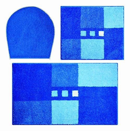Linea Due Badteppich 100% Polyacryl, ultra soft, rutschfest, ÖKO-TEX-zertifiziert, 5 Jahre Garantie, MERKUR, Set 3-teilig m.A. 3 SET, blau