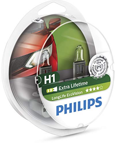 PHILIPS H1 12V 55W P14,5s LongLife EcoVision Car Headlight Long lasting 12258LLECOS2 Pack of 2