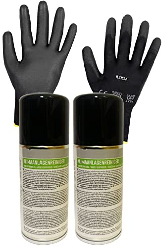 Preisjubel 1x ILODA Schutzhandschuhe + 2X 150ml Repstar Klimaanlagen-Reiniger Lemon für das Auto, Geruchsneutralisierer, Reiniger für Klimaanlagen, Lufterfrischer für KFZ