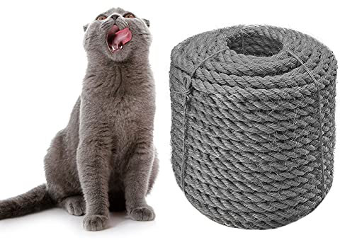 Corde de sisal 6mm pour Chat Grattoir Réparer et remplacer Le Poteau de Chat, DIY Meubles à griffer pour Chat - Arbre à Chat, Tapis à gratter, Chaton Botteur Jouets, Gris 50m/164 pi