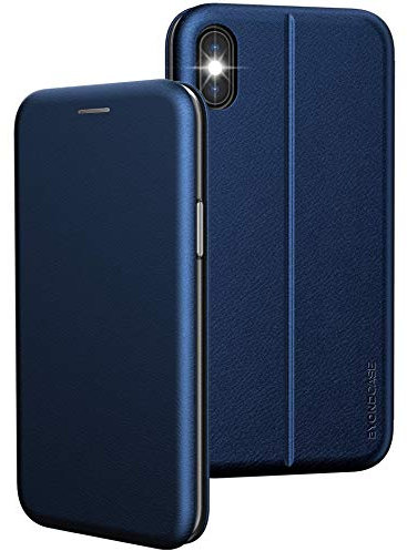 BYONDCASE iPhone X Hülle Blau, iPhone XS Hülle [Deluxe Leder Flip-Case Klapphülle] Handyhülle iPhone X Fullbody 360 Grad Rundumschutz Ultra Slim kompatibel mit dem iPhone 10 Hülle X/XS