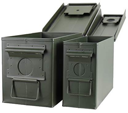 Steel Metal Ammo Can Case Set 30 cal and 50 Cal for Military Army Solid Holder Box for Long-Term Shotgun Rifle Nerf Gun Ammo Storage with Flip Top