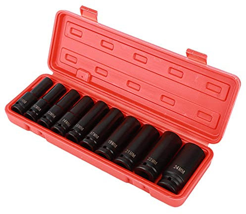 1/2 Zoll 10 Stück Schlagschrauber Nüsse Set, Chrom-Vanadium-Stahl Impact Socket Set Kraft Nuss Steckschlüssel Schlagnüsse Mit Werkzeugkasten 10 12 13 14 15 17 19 21 22 24mm